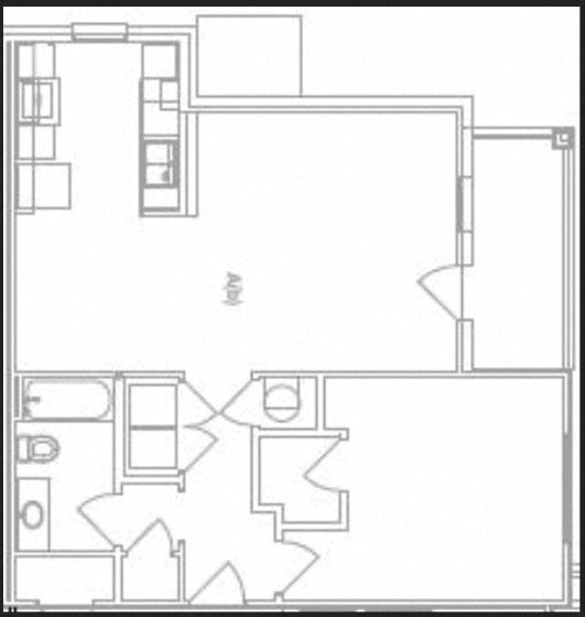 Floor plan for 1 bed, 1 bath, 768 sqft
